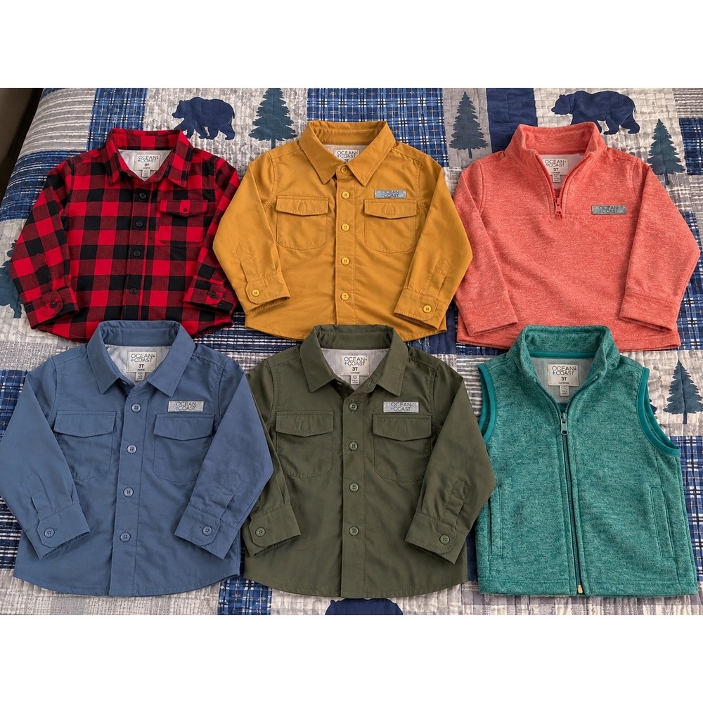 Ocean + Coast Boys 6 Piece Clothing Lot Size 3T 4T Shirts Vest Pullover Buffalo